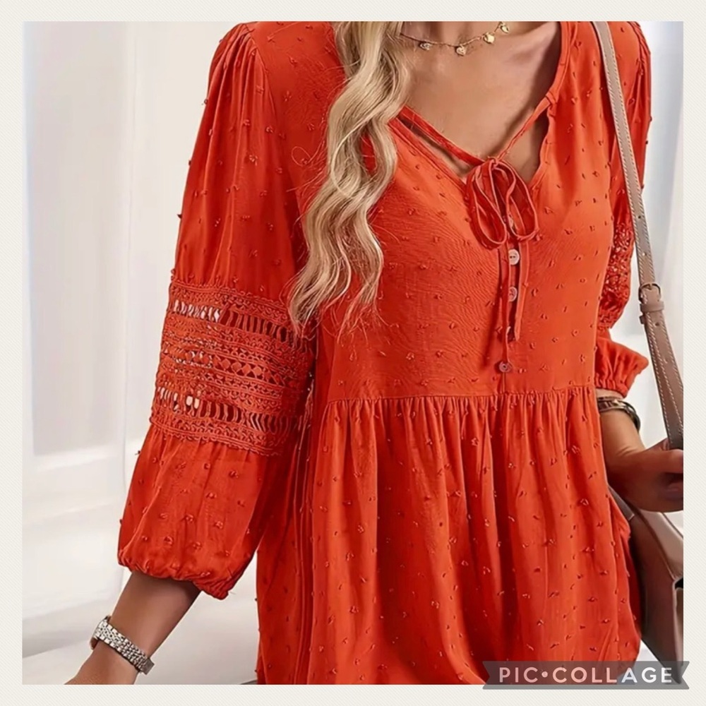 NEW Stunning Orange Bohemian 3/4 Sleeve Peasant Blouse HP